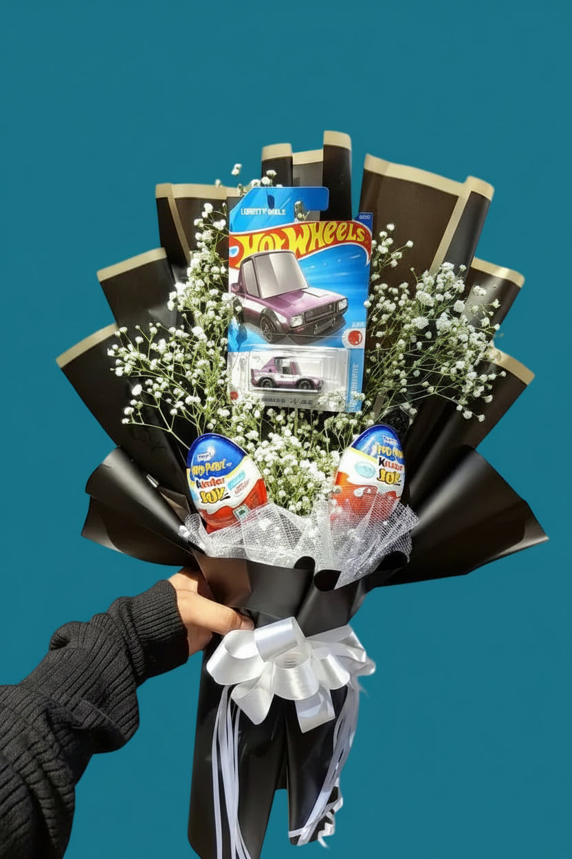 Hot Wheels Bouquet with Kinder Joy – Customized Gift Set