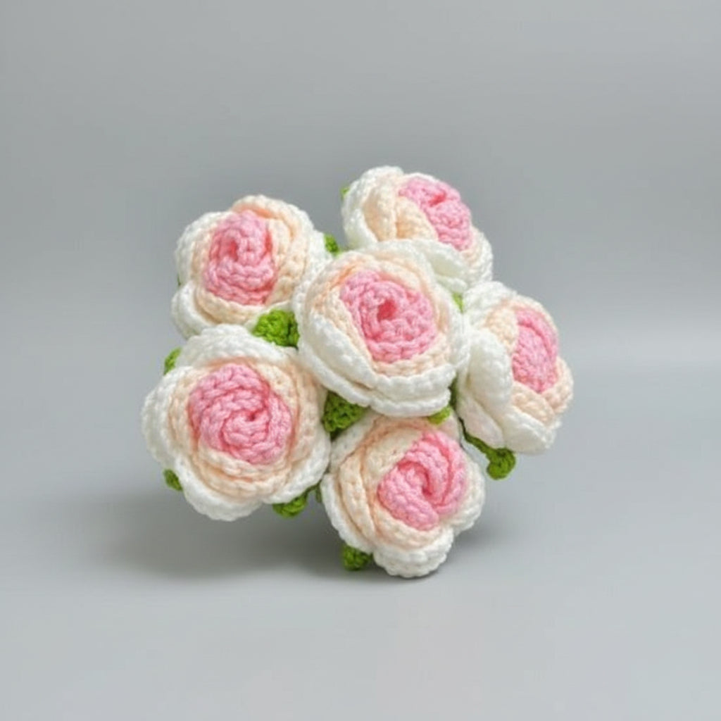 Handmade Crochet Roses – Pink and White Everlasting Yarn Flowers