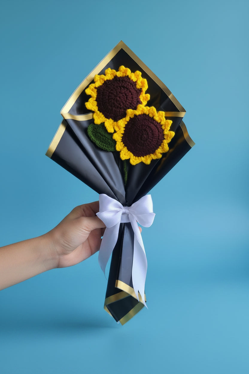 Handmade Crochet Sunflowers – Pack of 2, Everlasting Yarn Flowers