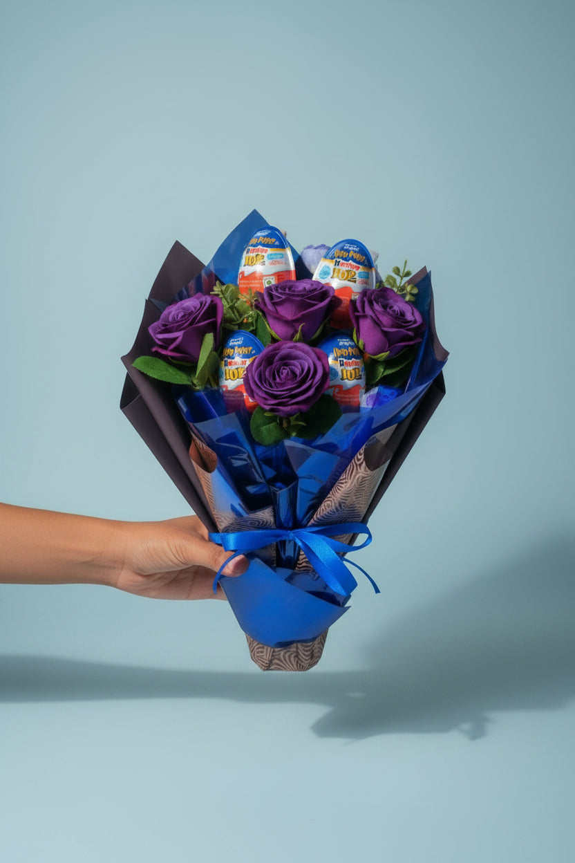 Customized Kinder Joy Bouquet – Blue Theme, Personalized Chocolate Gift