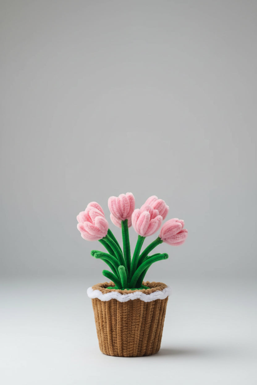 Handmade Crochet Tulip Pot – Everlasting Yarn Flower Decoration