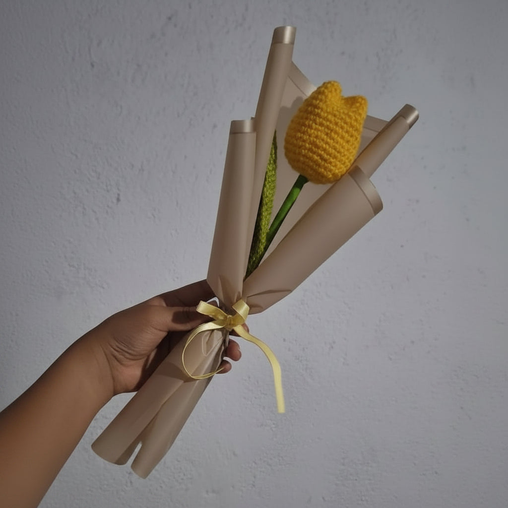 Handmade Crochet Tulip Bouquet – Everlasting Yarn Flower Gift