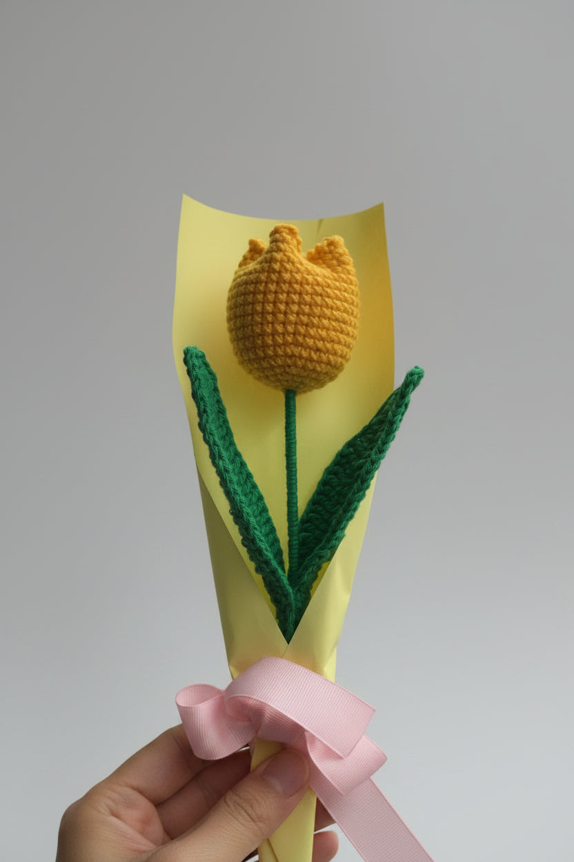 Handmade Crochet Tulip Bouquet – Everlasting Yarn Flower Gift