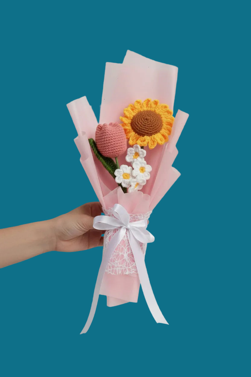 Handmade Crochet Mixed Bouquet – Sunflowers, Tulips and Daisies