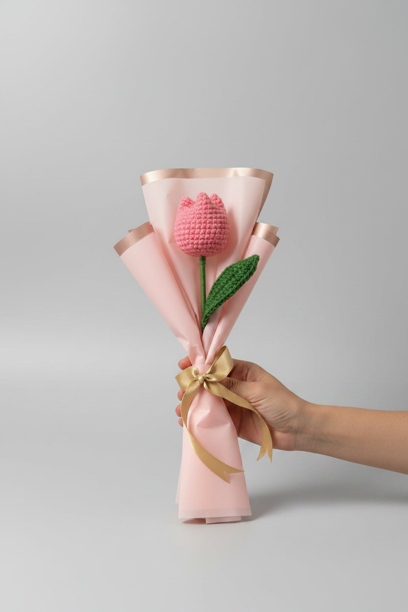 Handmade Crochet Tulip Bouquet – Everlasting Yarn Flower Gift